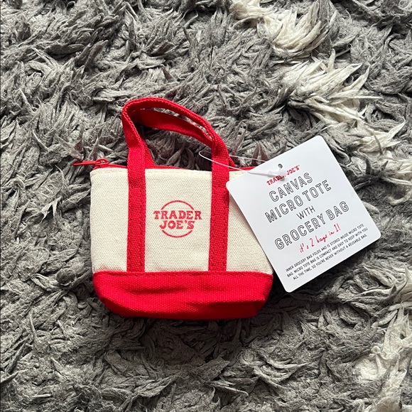 Trader Joe'S Handbags - NWT. Trader Joe’s canvas micro tote with grocery bag. Red. Cream. New.